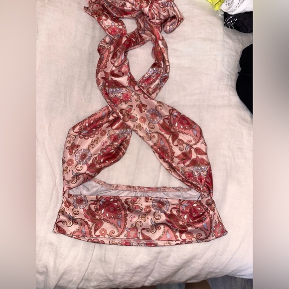 paisley spandex set- adjustable pink halter top and mini skirt - Picture 1 of 2